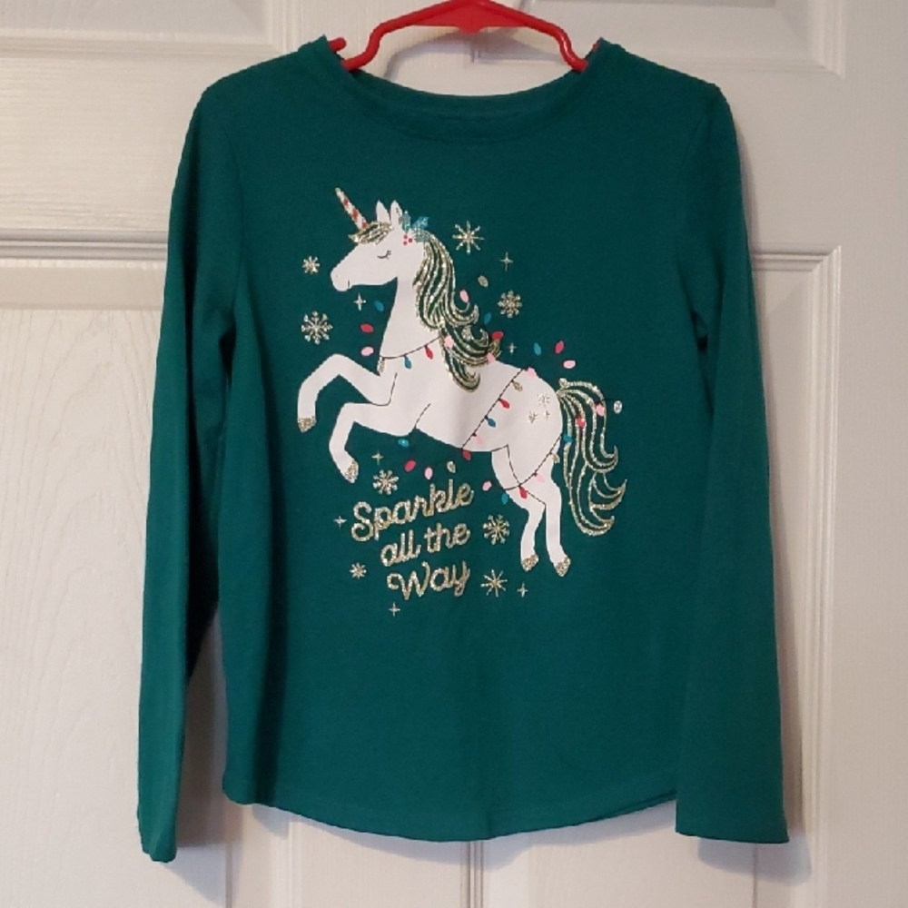 Jumping Beans Green Holiday Unicorn Long Sleeve Tee